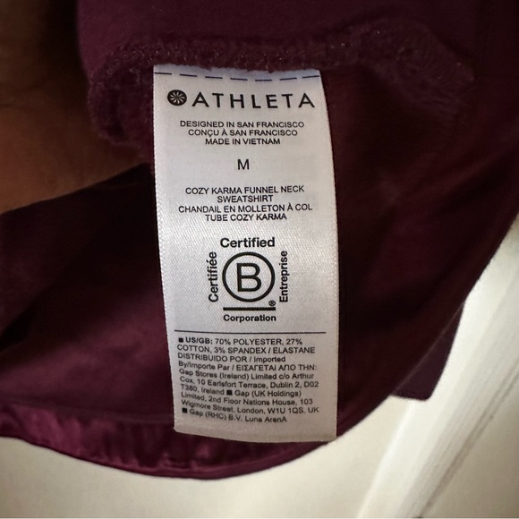 Athleta Cozy Karma Funnel Neck Sweatshirt, Spiced Cabernet Heather. Medium. - Picture 8 of 10